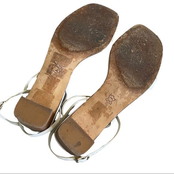 TOWN SHOES White Leather Square Toe Sandals Small Block Heel Ankle Straps 7 - Picture 8 of 10